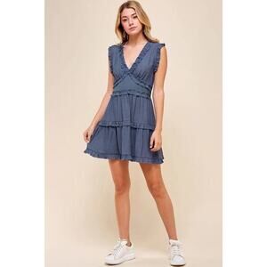 NEW- NWOT Pinch Blue Ruffle Tiered Midi Dress Size Small